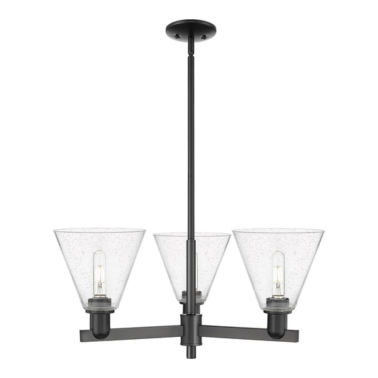 Innovations Berkshire Glass 30in 3-Light Pendant | Industrial Matte Black Steel and Seedy Glass | Kitchen Island & Dining Room | Model 716-3CR-BK-GBC-84