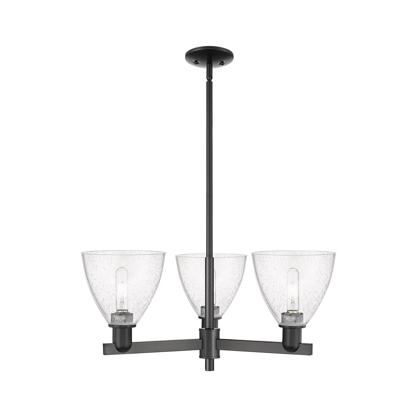 Innovations Bristol 29in 3-Light Pendant | Industrial Matte Black Steel and Seedy Glass | Kitchen Island & Dining Room | 29.25 | Model 716-3CR-BK-GBD-754