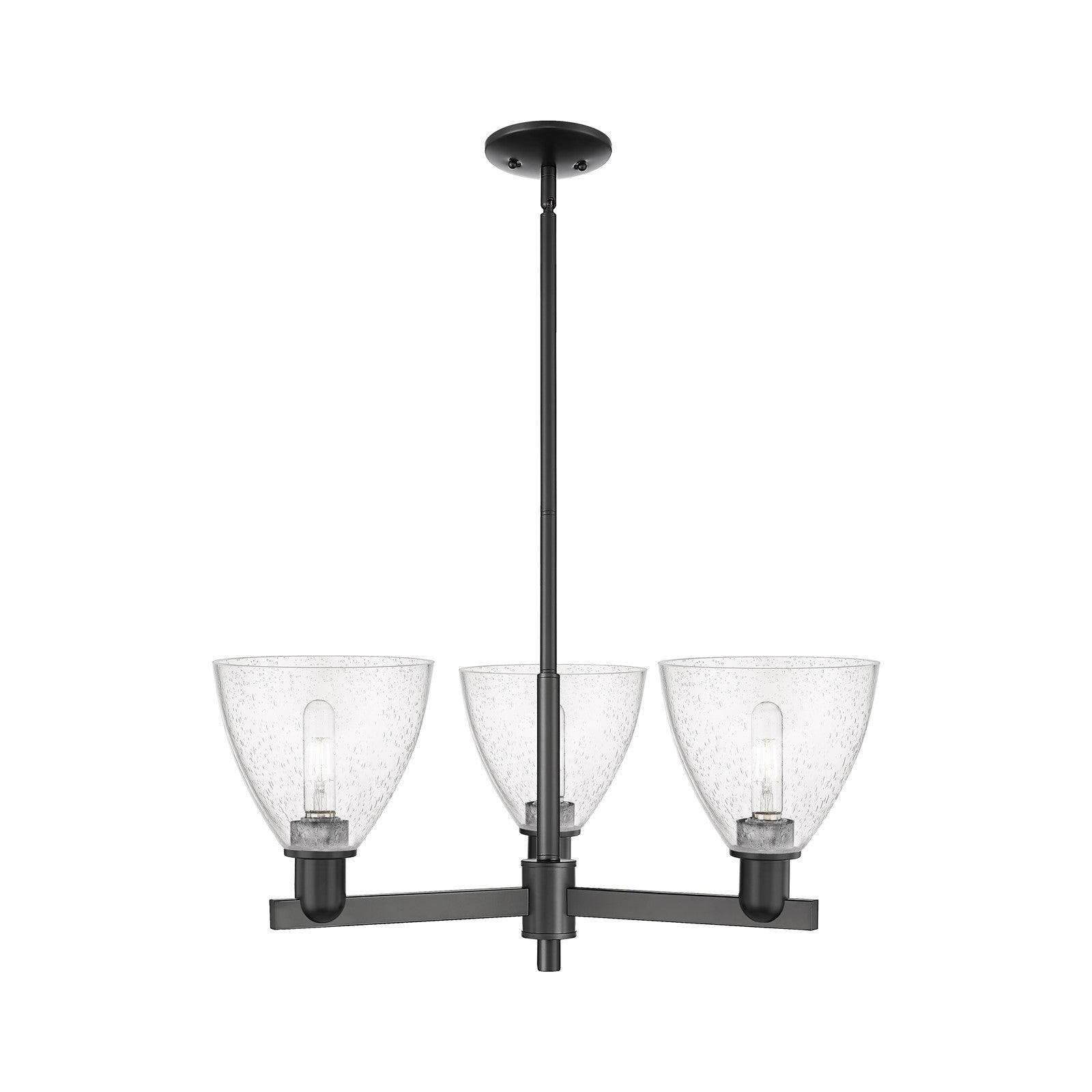 Innovations Bristol 29in 3-Light Pendant | Industrial Matte Black Steel and Seedy Glass | Kitchen Island & Dining Room | 29.25 | Model 716-3CR-BK-GBD-754