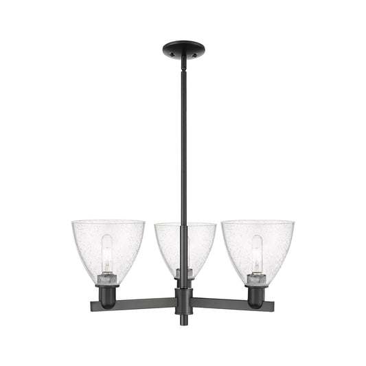Innovations Bristol 29in 3-Light Pendant | Industrial Matte Black Steel and Seedy Glass | Kitchen Island & Dining Room | 29.25 | Model 716-3CR-BK-GBD-754