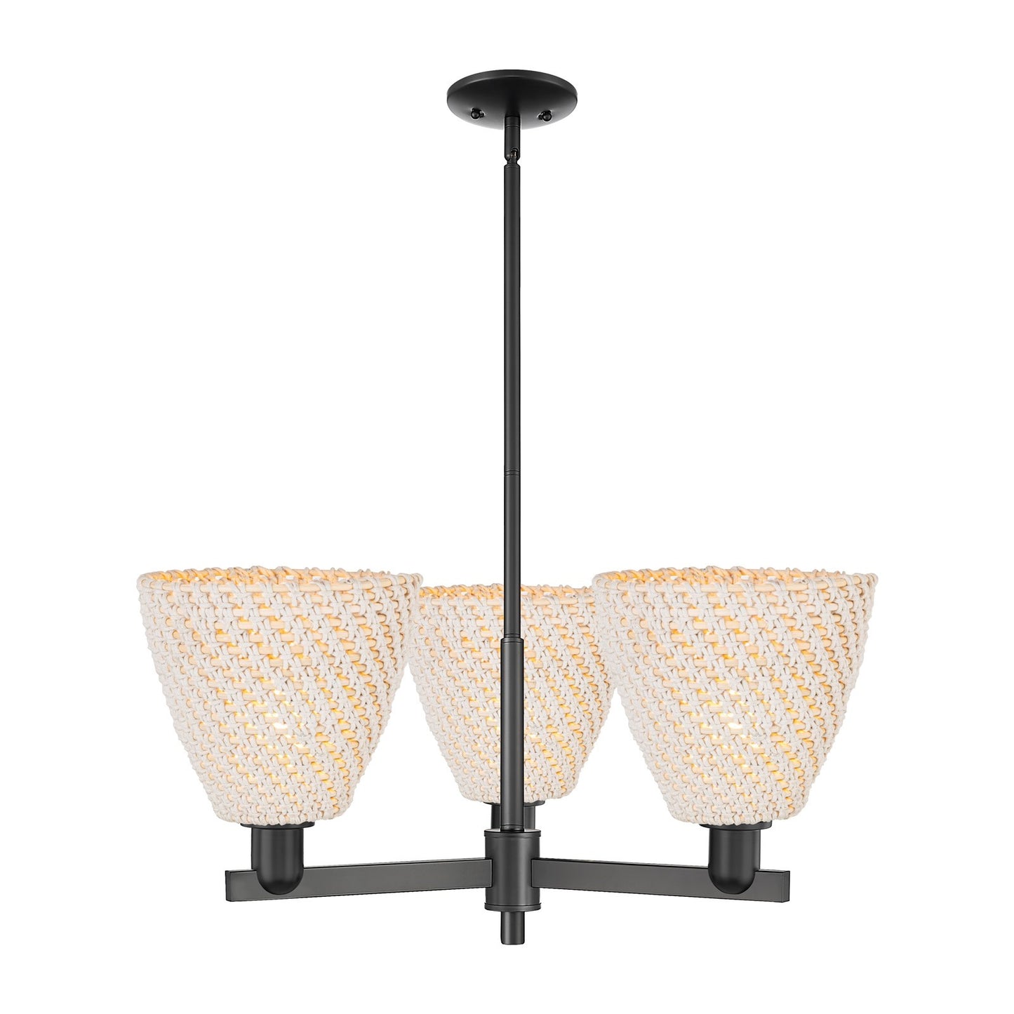 Innovations Bristol Natural 31in 3-Light Pendant | Industrial Matte Black Steel and Natural Fiber Dome Shade | Kitchen Island | Model 716-3CR-BK-NBD-9-NAT