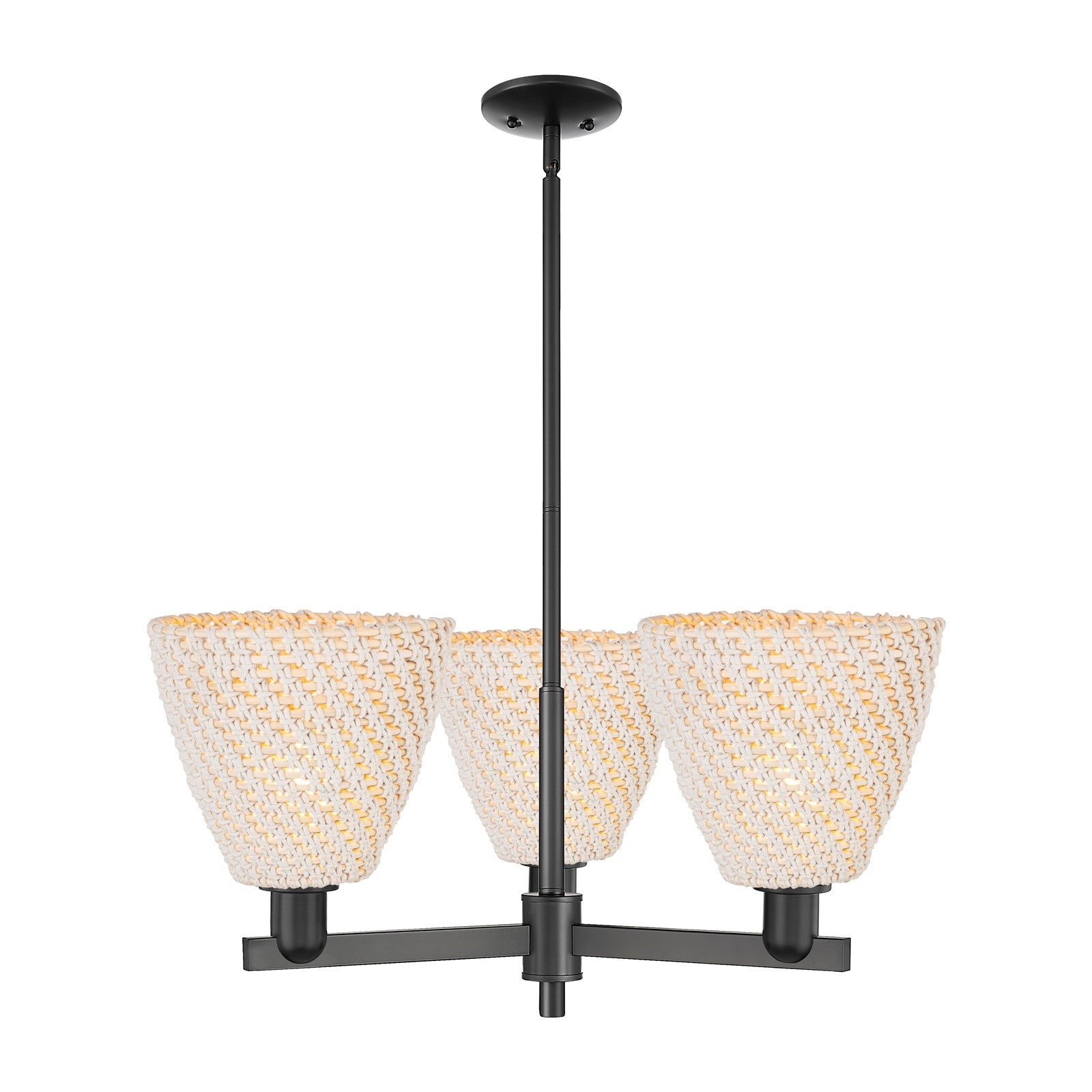Innovations Bristol Natural 31in 3-Light Pendant | Industrial Matte Black Steel and Natural Fiber Dome Shade | Kitchen Island | Model 716-3CR-BK-NBD-9-NAT
