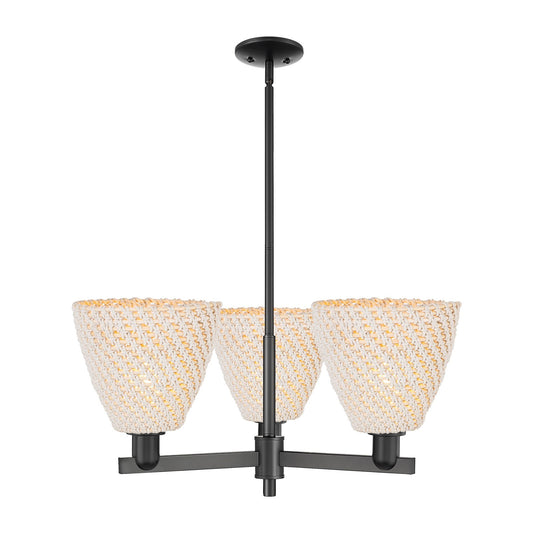 Innovations Bristol Natural 31in 3-Light Pendant | Industrial Matte Black Steel and Natural Fiber Dome Shade | Kitchen Island | Model 716-3CR-BK-NBD-9-NAT