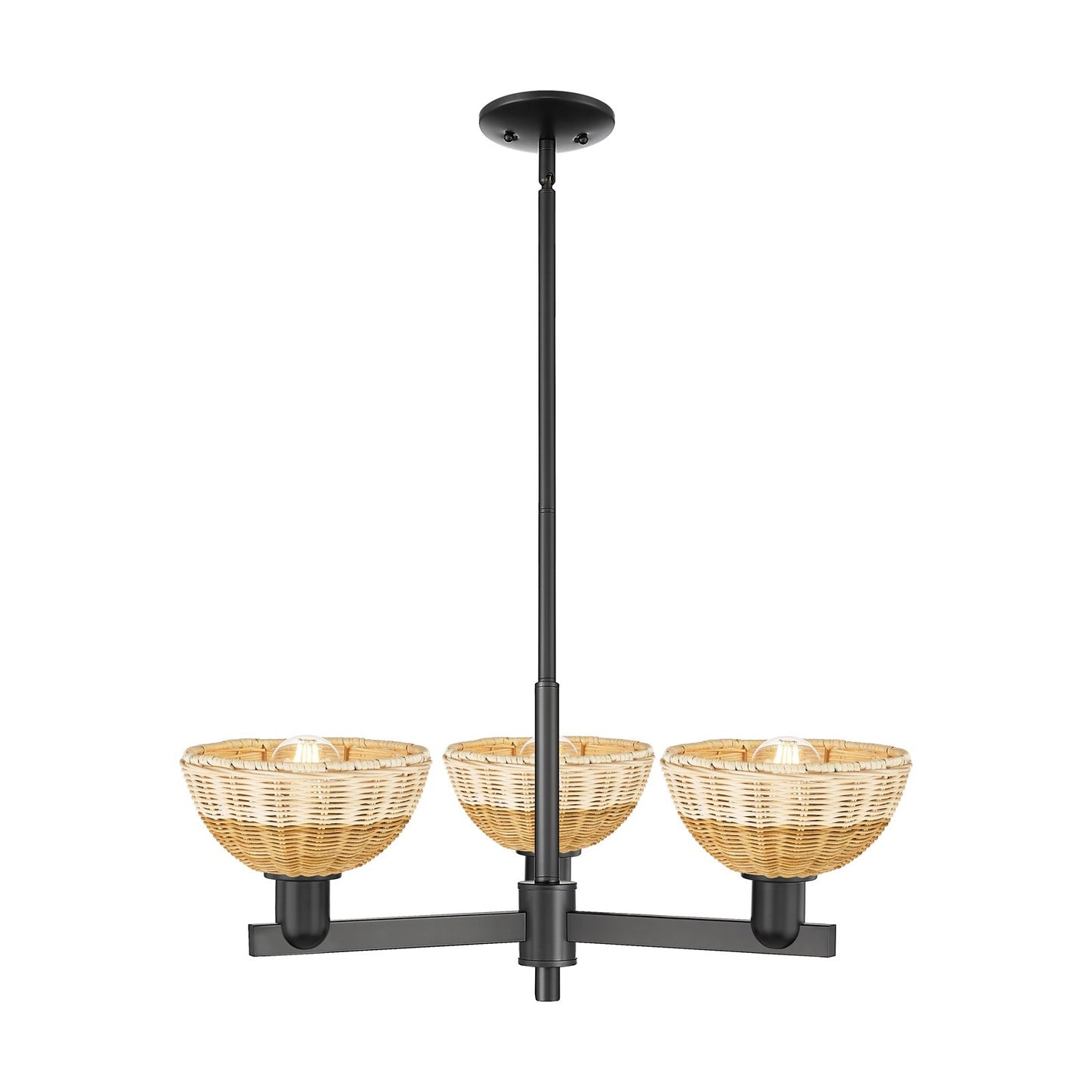 Innovations Natural Ballston Dome 29in 3-Light Pendant | Farmhouse Matte Black Steel and Natural Fiber Dome Shade | Kitchen | Model 716-3CR-BK-NBD2-75-NAT