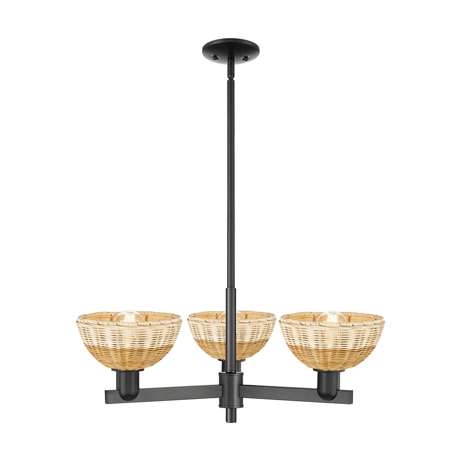 Innovations Natural Ballston Dome 29in 3-Light Pendant | Farmhouse Matte Black Steel and Natural Fiber Dome Shade | Kitchen | Model 716-3CR-BK-NBD2-75-NAT