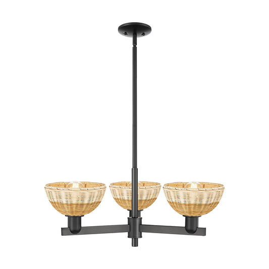 Innovations Natural Ballston Dome 29in 3-Light Pendant | Farmhouse Matte Black Steel and Natural Fiber Dome Shade | Kitchen | Model 716-3CR-BK-NBD2-75-NAT