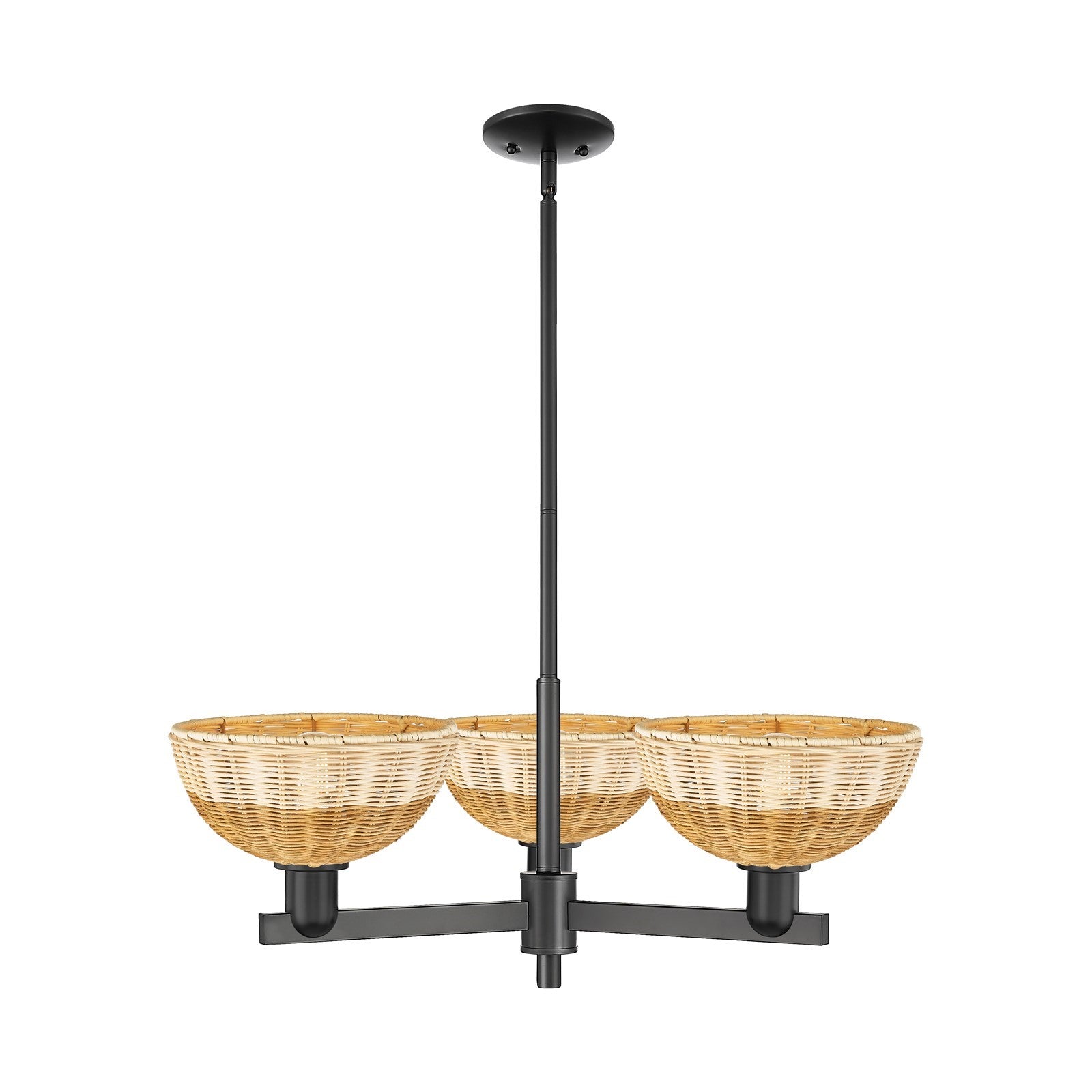 Innovations Bristol Natural II 31in 3-Light Pendant | Industrial Matte Black Steel and Cast Brass with Natural Fiber Dome | Model 716-3CR-BK-NBD2-9-NAT