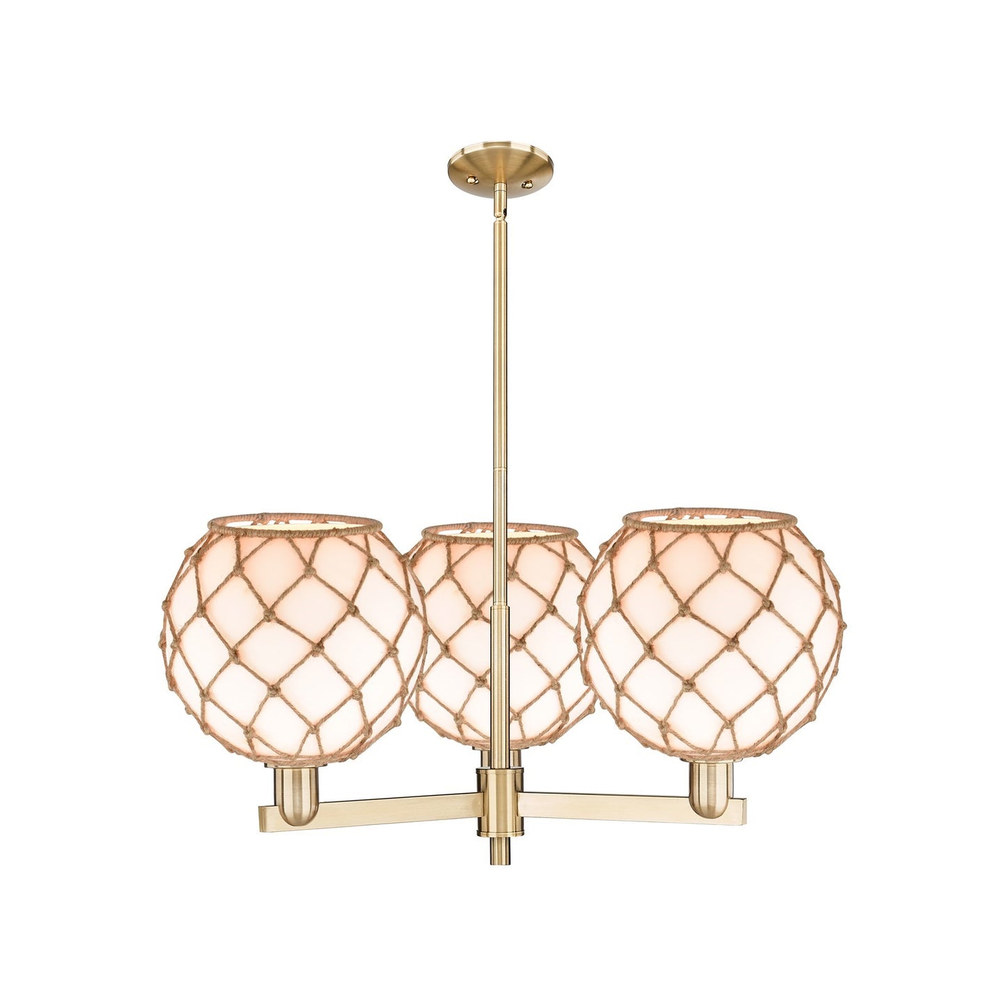 Innovations Farmhouse Rope 32in 3-Light Pendant | Industrial Champagne Bronze Steel and Matte White Glass with Brown Rope | Model 716-3CR-CB-G121-10RB