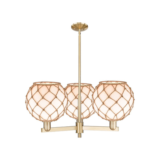 Innovations Farmhouse Rope 32in 3-Light Pendant | Industrial Champagne Bronze Steel and Matte White Glass with Brown Rope | Model 716-3CR-CB-G121-10RB