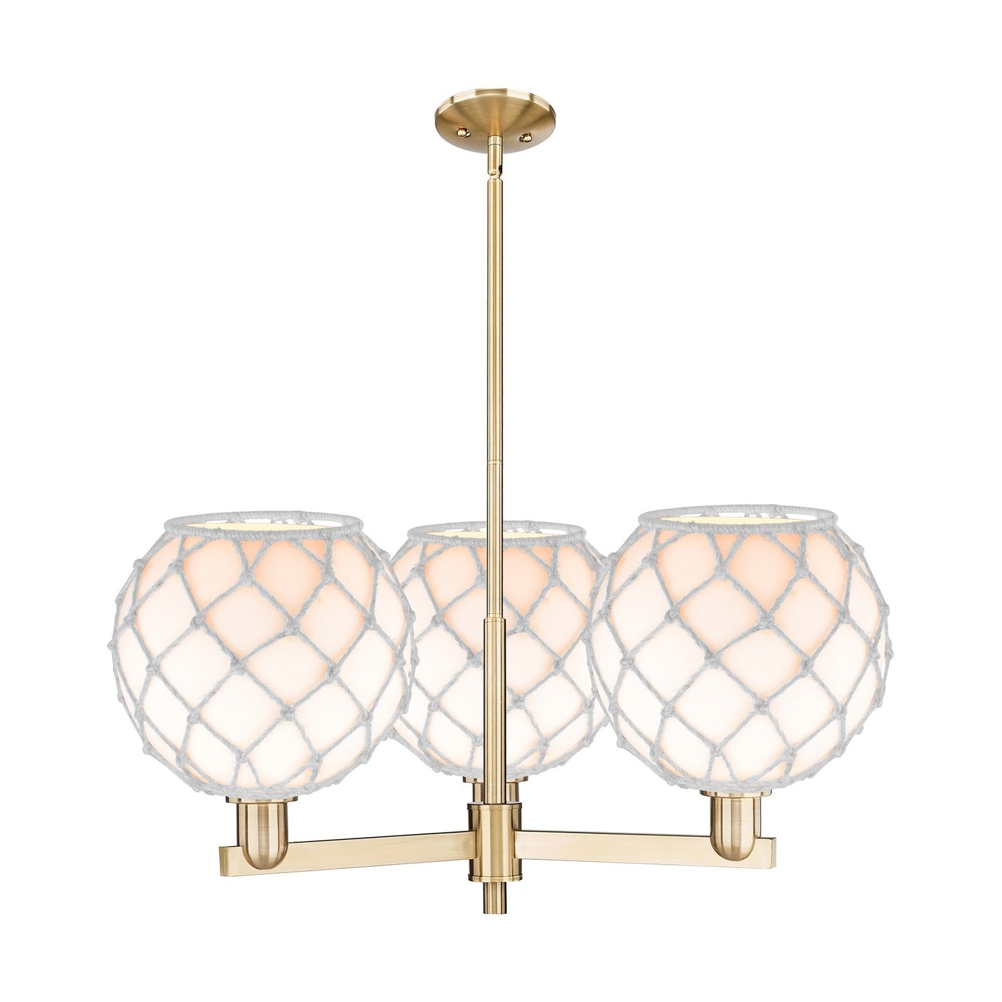 Innovations Farmhouse Rope 32in 3-Light Pendant | Industrial Champagne Bronze Steel and White Glass with Rope | Kitchen | Model 716-3CR-CB-G121-10RW