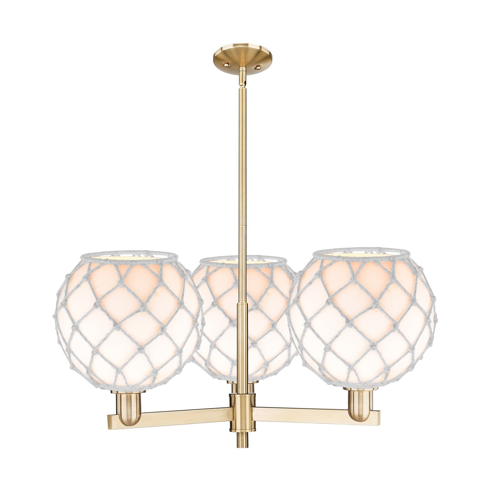 Innovations Farmhouse Rope 32in 3-Light Pendant | Industrial Champagne Bronze Steel and White Glass with Rope | Kitchen | Model 716-3CR-CB-G121-10RW