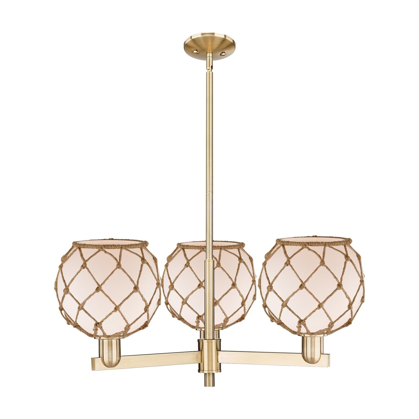 Innovations Farmhouse Rope 30in 3-Light Pendant | Industrial Champagne Bronze Steel and White Frosted Glass with Brown Rope | Model 716-3CR-CB-G121-8RB