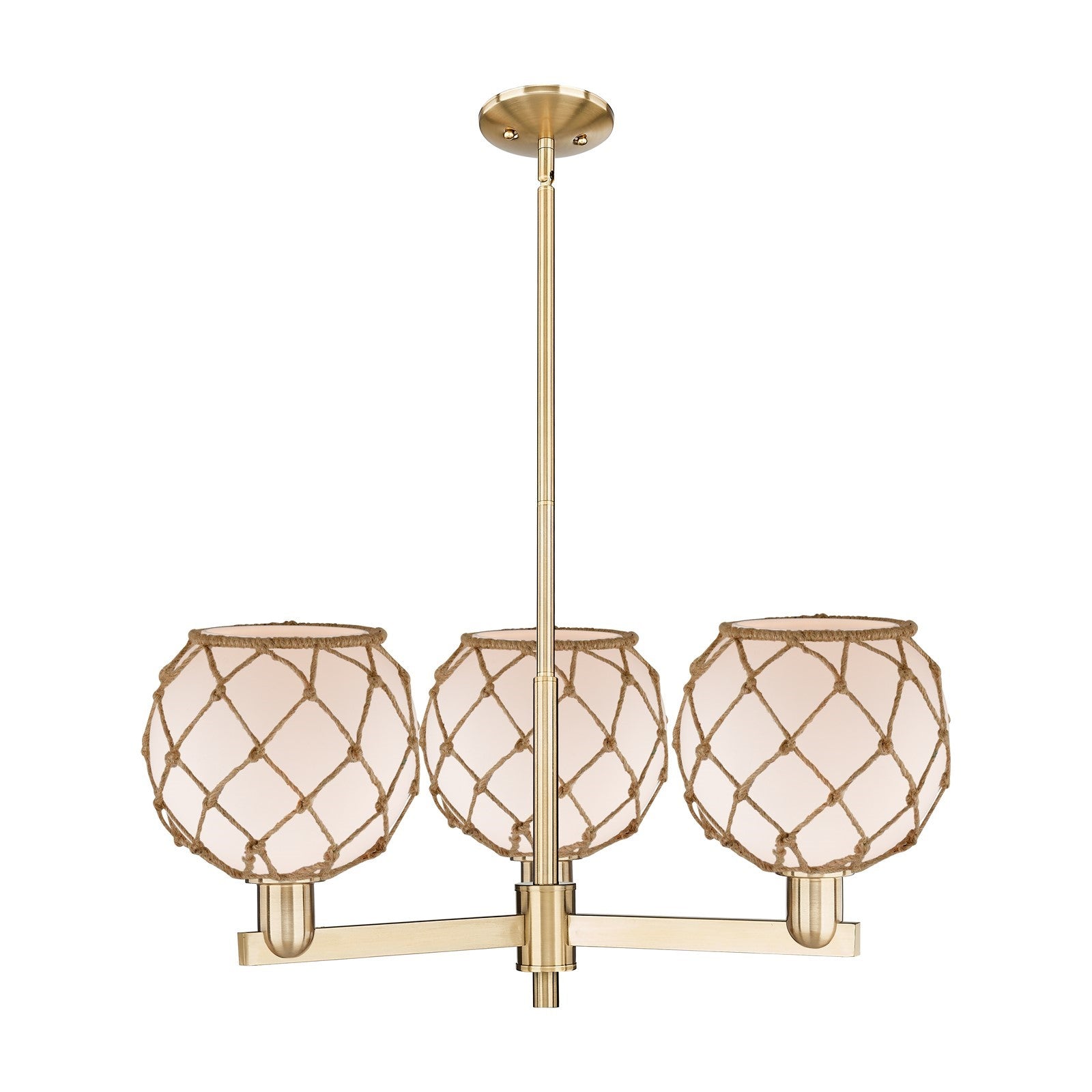 Innovations Farmhouse Rope 30in 3-Light Pendant | Industrial Champagne Bronze Steel and White Frosted Glass with Brown Rope | Model 716-3CR-CB-G121-8RB