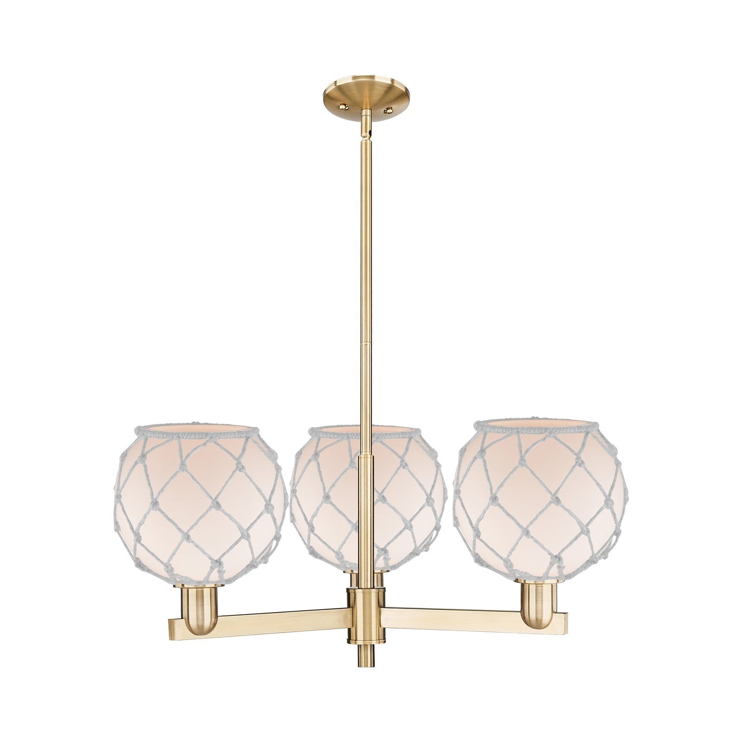 Innovations Farmhouse Rope 30in 3-Light Pendant | Industrial Champagne Bronze Steel and White Frosted Glass with Rope | Model 716-3CR-CB-G121-8RW