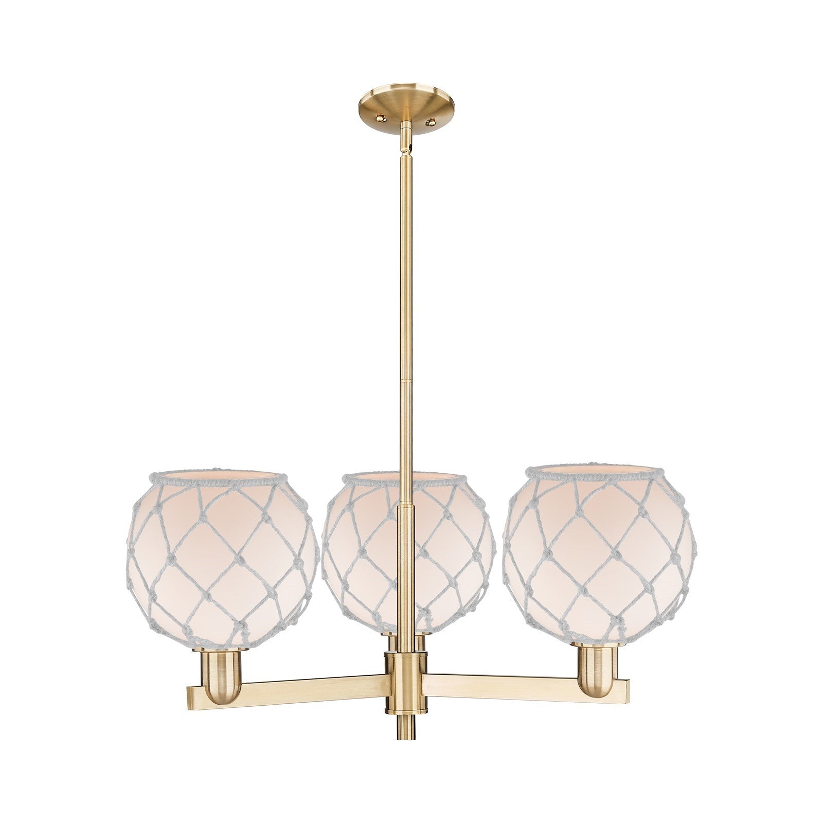 Innovations Farmhouse Rope 30in 3-Light Pendant | Industrial Champagne Bronze Steel and White Frosted Glass with Rope | Model 716-3CR-CB-G121-8RW