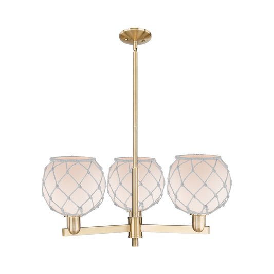 Innovations Farmhouse Rope 30in 3-Light Pendant | Industrial Champagne Bronze Steel and White Frosted Glass with Rope | Model 716-3CR-CB-G121-8RW