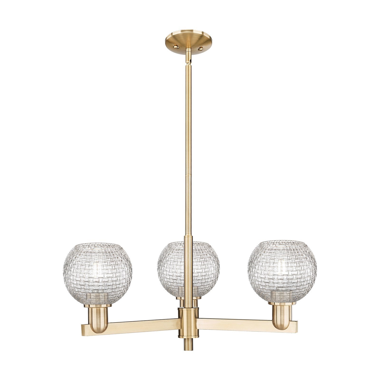 Innovations Athens 28in 3-Light Pendant | Industrial Champagne Bronze Steel and Clear Basket Weave Glass | Kitchen Island & | Model 716-3CR-CB-G122C-6CL