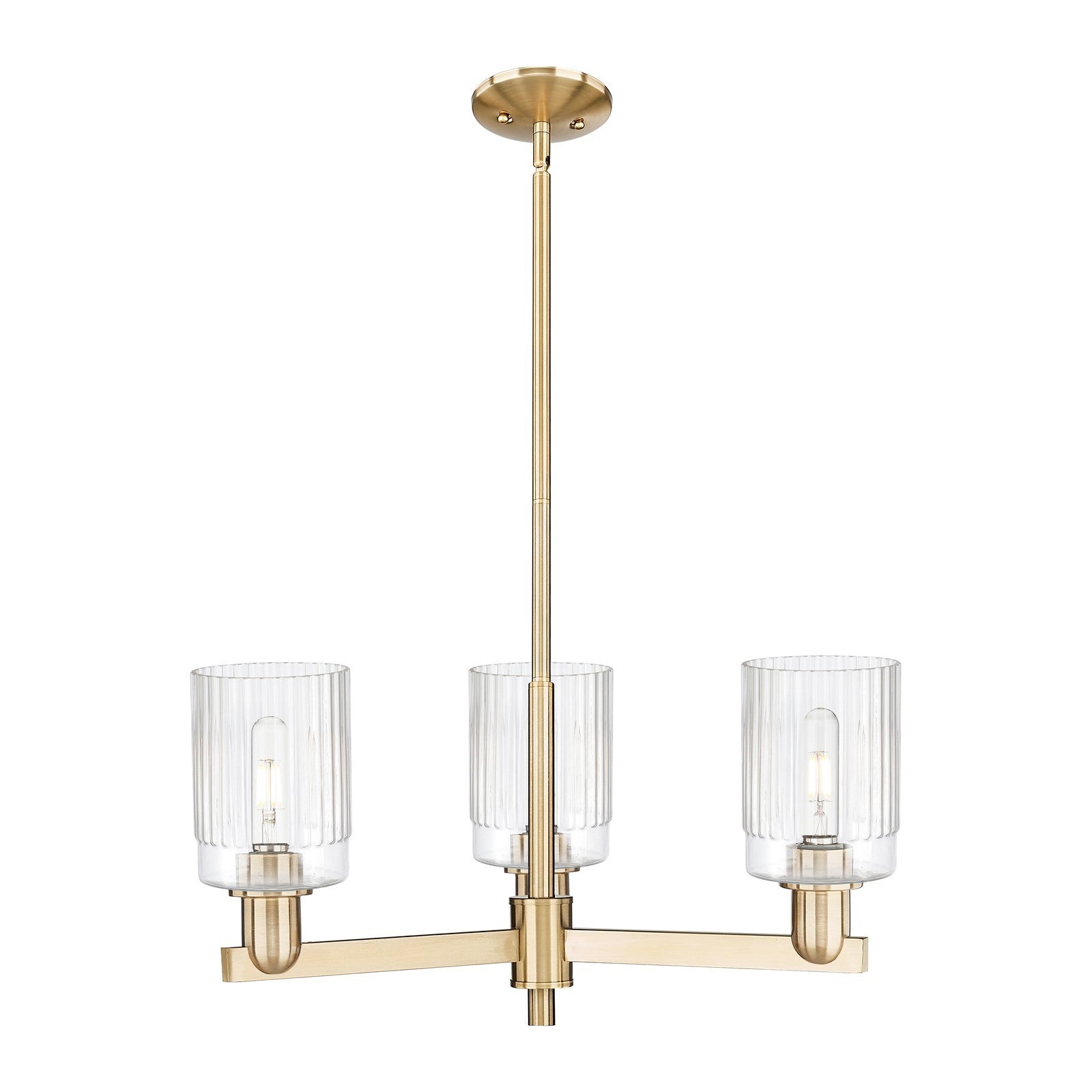 Innovations Hadley 26in 3-Light Pendant | Industrial Champagne Bronze Steel and Clear Ribbed Glass | Kitchen Island & Dining Room | Model 716-3CR-CB-G342