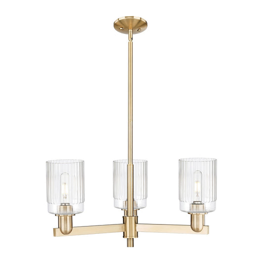 Innovations Hadley 26in 3-Light Pendant | Industrial Champagne Bronze Steel and Clear Ribbed Glass | Kitchen Island & Dining Room | Model 716-3CR-CB-G342