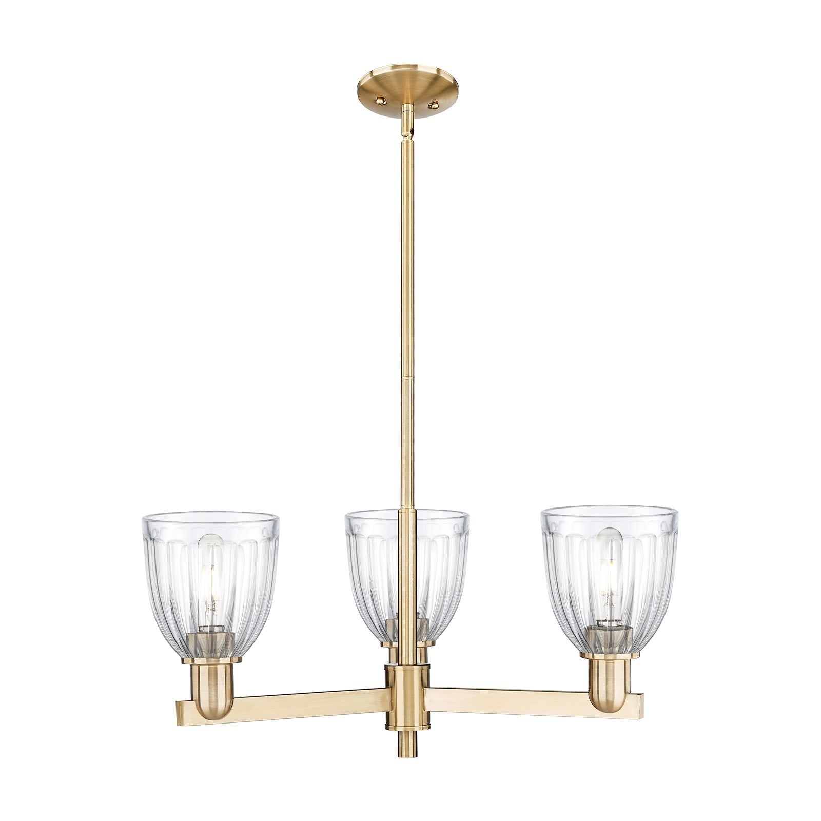 Innovations Brookfield 28in 3-Light Pendant | Industrial Champagne Bronze Steel and Clear Ribbed Glass | Kitchen Island & Dining | Model 716-3CR-CB-G442