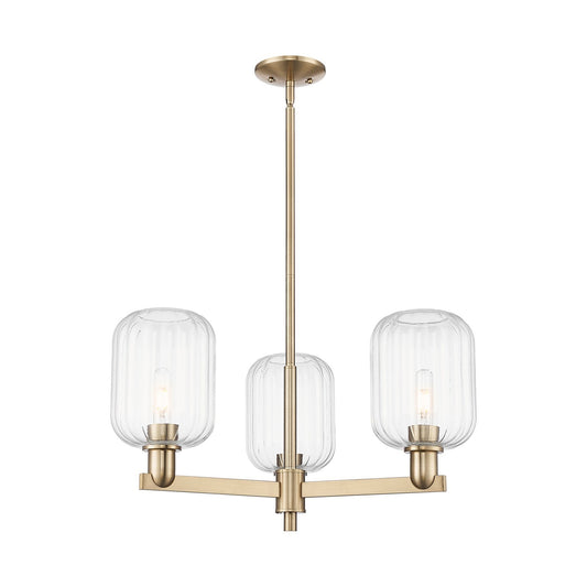 Innovations Preston Cylinder 28.5in 3-Light Pendant | Industrial Champagne Bronze Steel and Clear Glass | Kitchen Island & | Model 716-3CR-CB-G460-7CL