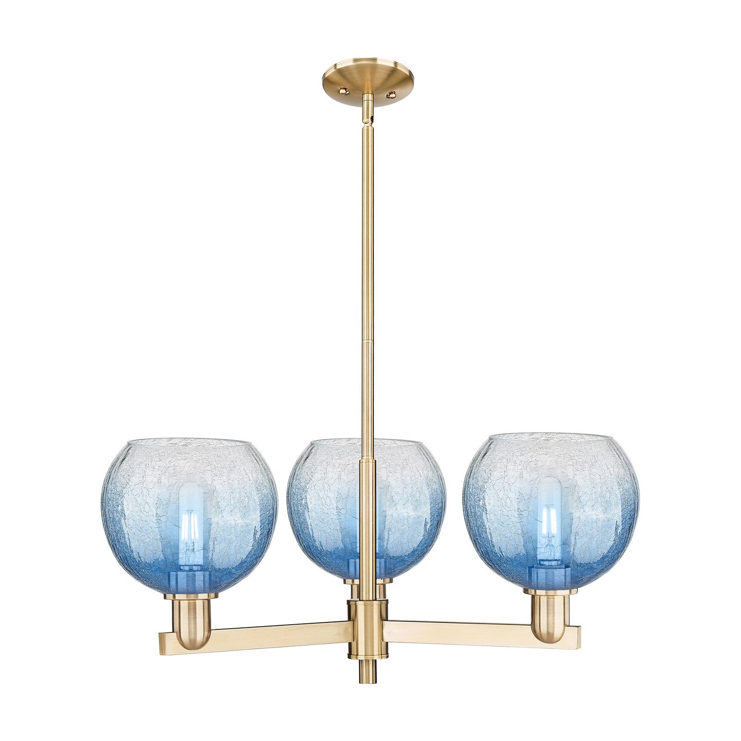 Innovations Brookhaven Globe 30in 3-Light Pendant | Industrial Champagne Bronze Steel and Sapphire Blue Glass | Kitchen Island | Model 716-3CR-CB-G483-8SB