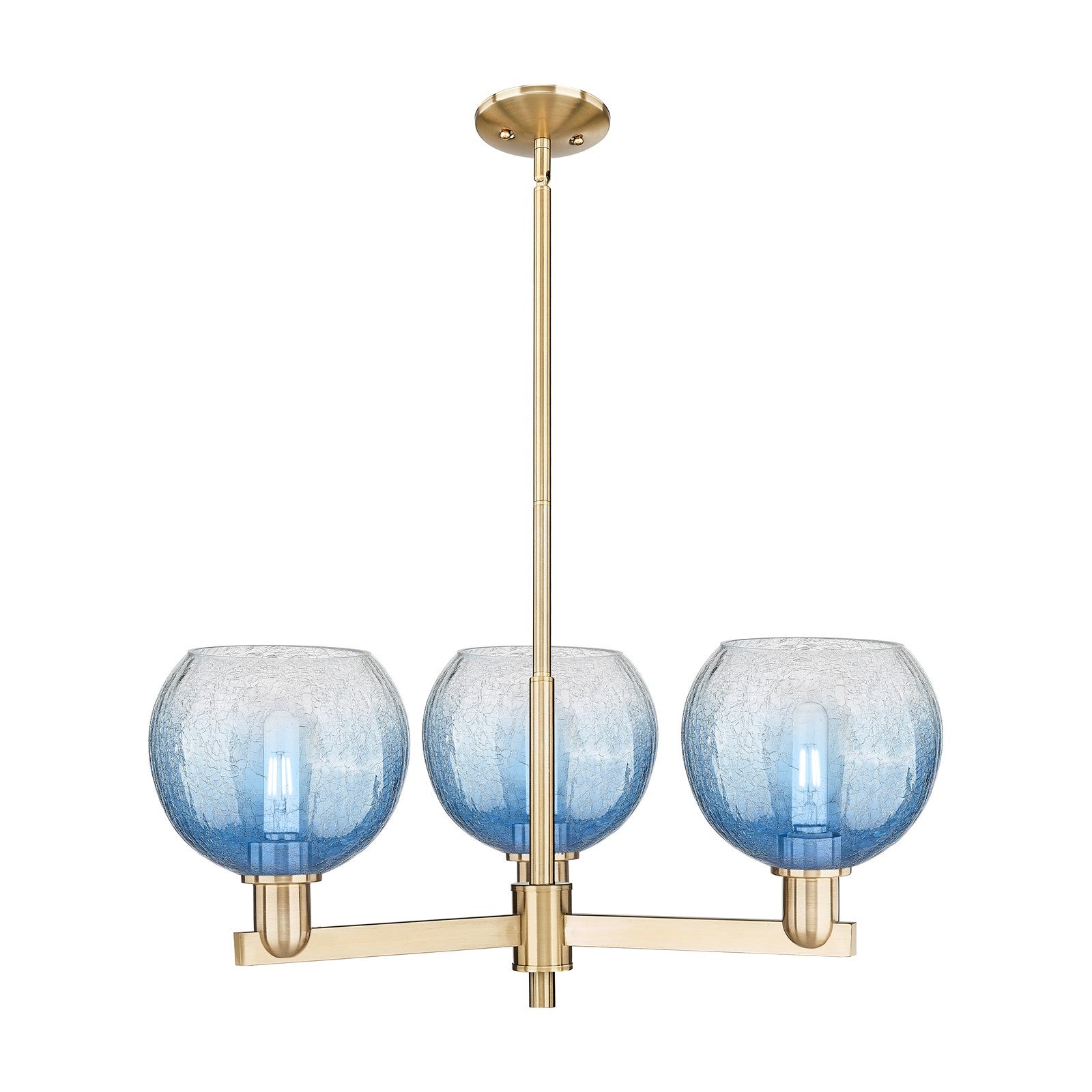 Innovations Brookhaven Globe 30in 3-Light Pendant | Industrial Champagne Bronze Steel and Sapphire Blue Glass | Kitchen Island | Model 716-3CR-CB-G483-8SB