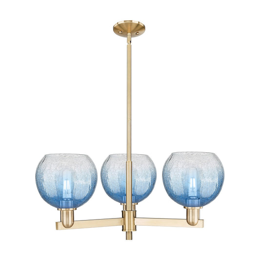 Innovations Brookhaven Globe 30in 3-Light Pendant | Industrial Champagne Bronze Steel and Sapphire Blue Glass | Kitchen Island | Model 716-3CR-CB-G483-8SB