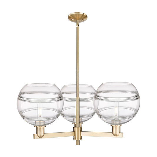 Innovations Rochester 32in 3-Light Pendant | Industrial Champagne Bronze Steel and Clear Glass | Kitchen Island & Dining Room | Model 716-3CR-CB-G556-10CL