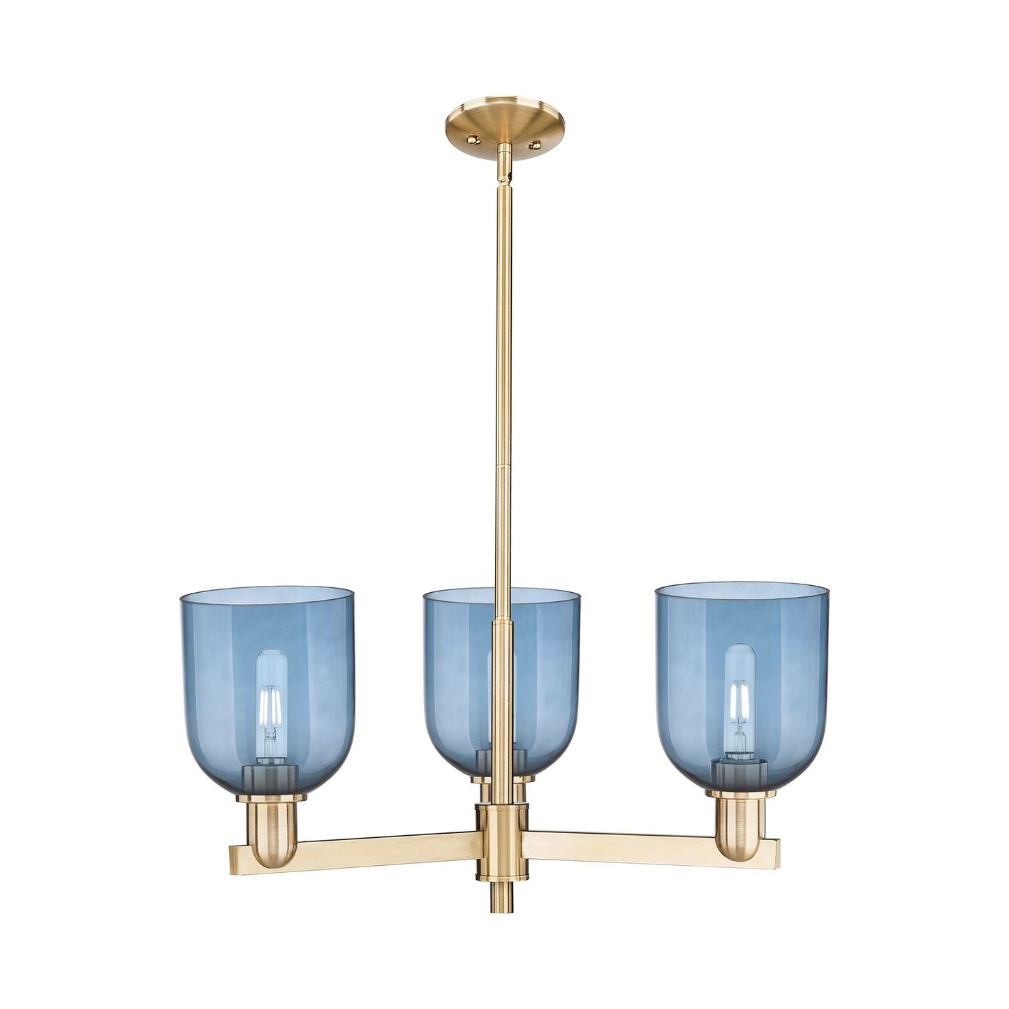 Innovations Bella 27in 3-Light Pendant | Industrial Champagne Bronze Steel and Blue Glass | Kitchen Island & Dining Room | Model 716-3CR-CB-G558-6BL