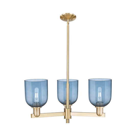 Innovations Bella 27in 3-Light Pendant | Industrial Champagne Bronze Steel and Blue Glass | Kitchen Island & Dining Room | Model 716-3CR-CB-G558-6BL