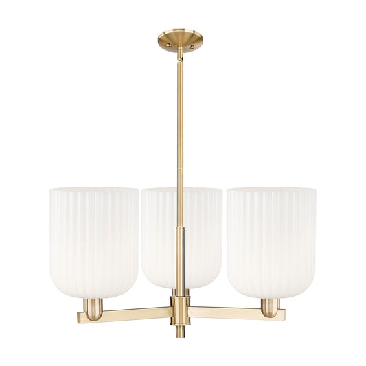 Innovations Bridal Veil 30in 3-Light Pendant | Industrial Champagne Bronze Steel and Gloss White Ribbed Glass | Kitchen | Model 716-3CR-CB-G559-8GWH