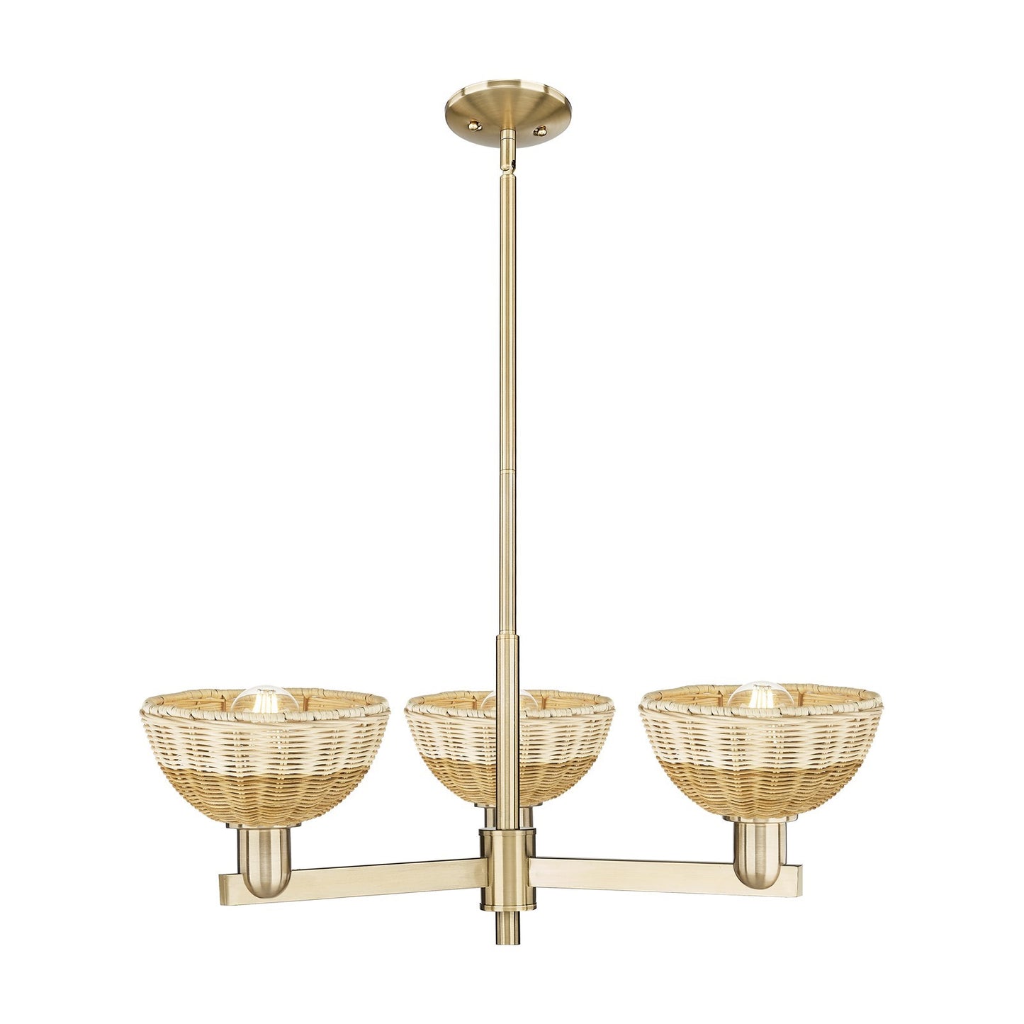 Innovations Natural Ballston Dome 29.25in 3-Light Pendant | Farmhouse Champagne Bronze Steel and Natural Fiber Dome Shade | Model 716-3CR-CB-NBD2-75-NAT