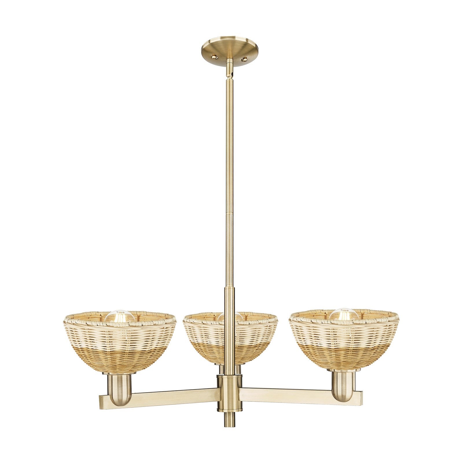 Innovations Natural Ballston Dome 29.25in 3-Light Pendant | Farmhouse Champagne Bronze Steel and Natural Fiber Dome Shade | Model 716-3CR-CB-NBD2-75-NAT