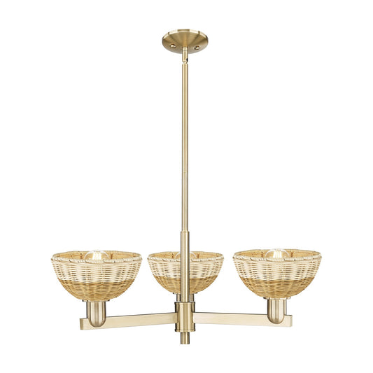 Innovations Natural Ballston Dome 29.25in 3-Light Pendant | Farmhouse Champagne Bronze Steel and Natural Fiber Dome Shade | Model 716-3CR-CB-NBD2-75-NAT