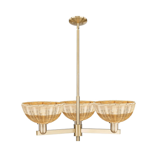 Innovations Lighting Bristol Natural II 31in 3-Light Pendant | Industrial Champagne Bronze Steel and Natural Fiber Dome | Model 716-3CR-CB-NBD2-9-NAT