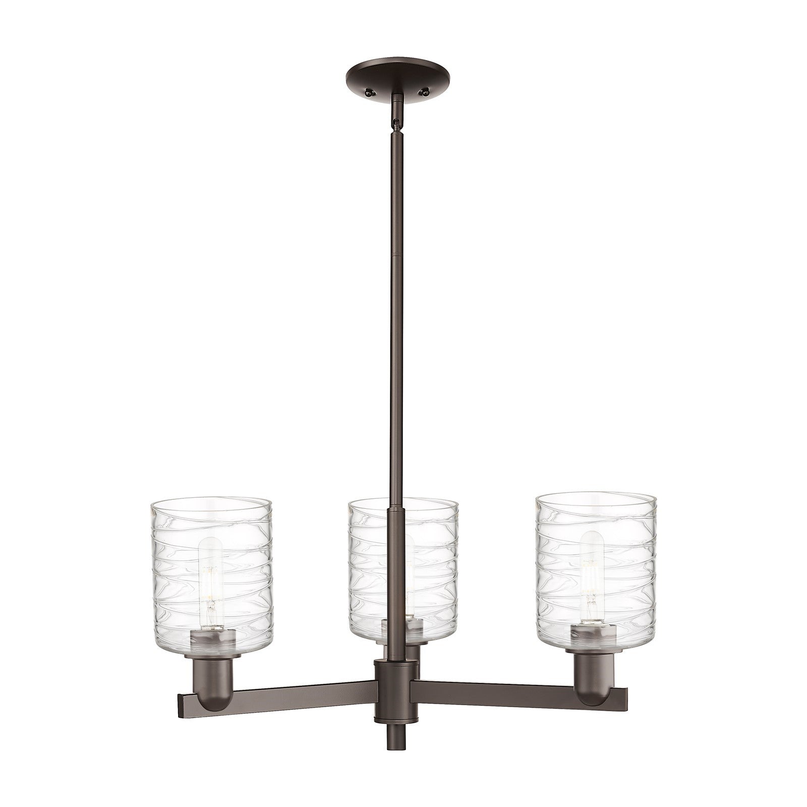 Innovations Cobbleskill 27in 3-Light Pendant | Industrial Oil Rubbed Bronze Steel and Deco Swirl Glass | Kitchen Island & Dining | Model 716-3CR-OB-G1113