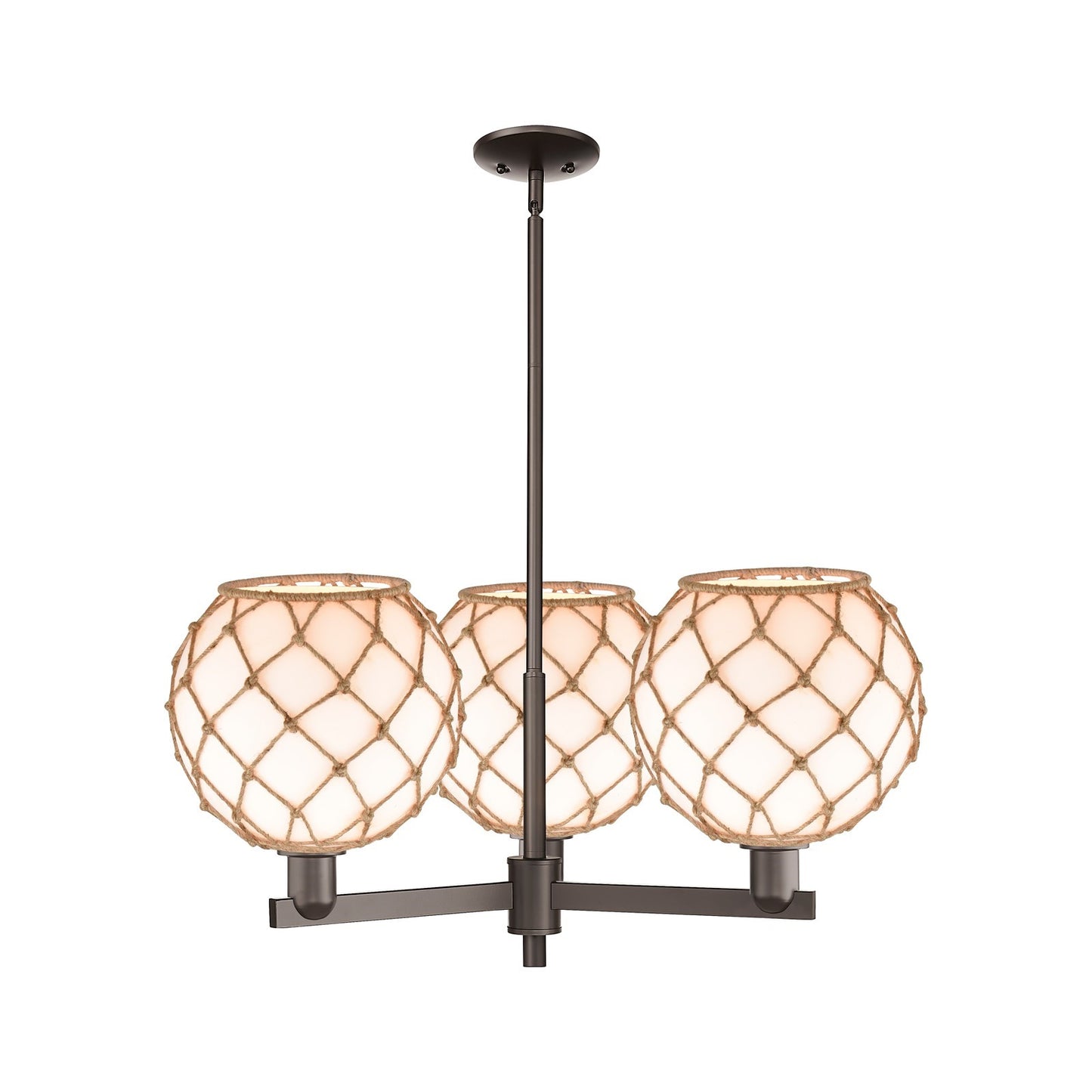 Innovations Farmhouse Rope 32in 3-Light Pendant | Industrial Oil Rubbed Bronze Steel and Matte White Glass with Rope | Model 716-3CR-OB-G121-10RB