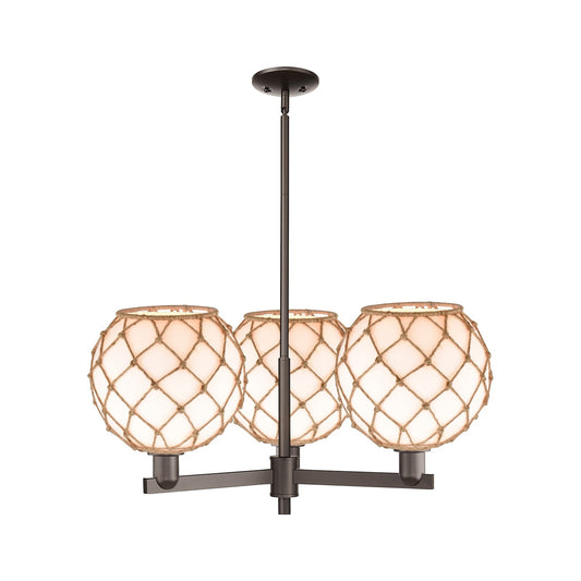 Innovations Farmhouse Rope 32in 3-Light Pendant | Industrial Oil Rubbed Bronze Steel and Matte White Glass with Rope | Model 716-3CR-OB-G121-10RB