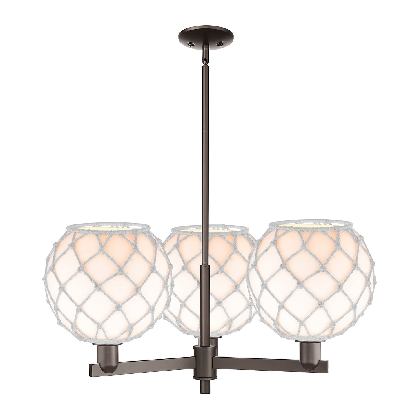 Innovations Farmhouse Rope 32in 3-Light Pendant | Industrial Oil Rubbed Bronze Steel and White Glass with Rope | Kitchen | Model 716-3CR-OB-G121-10RW