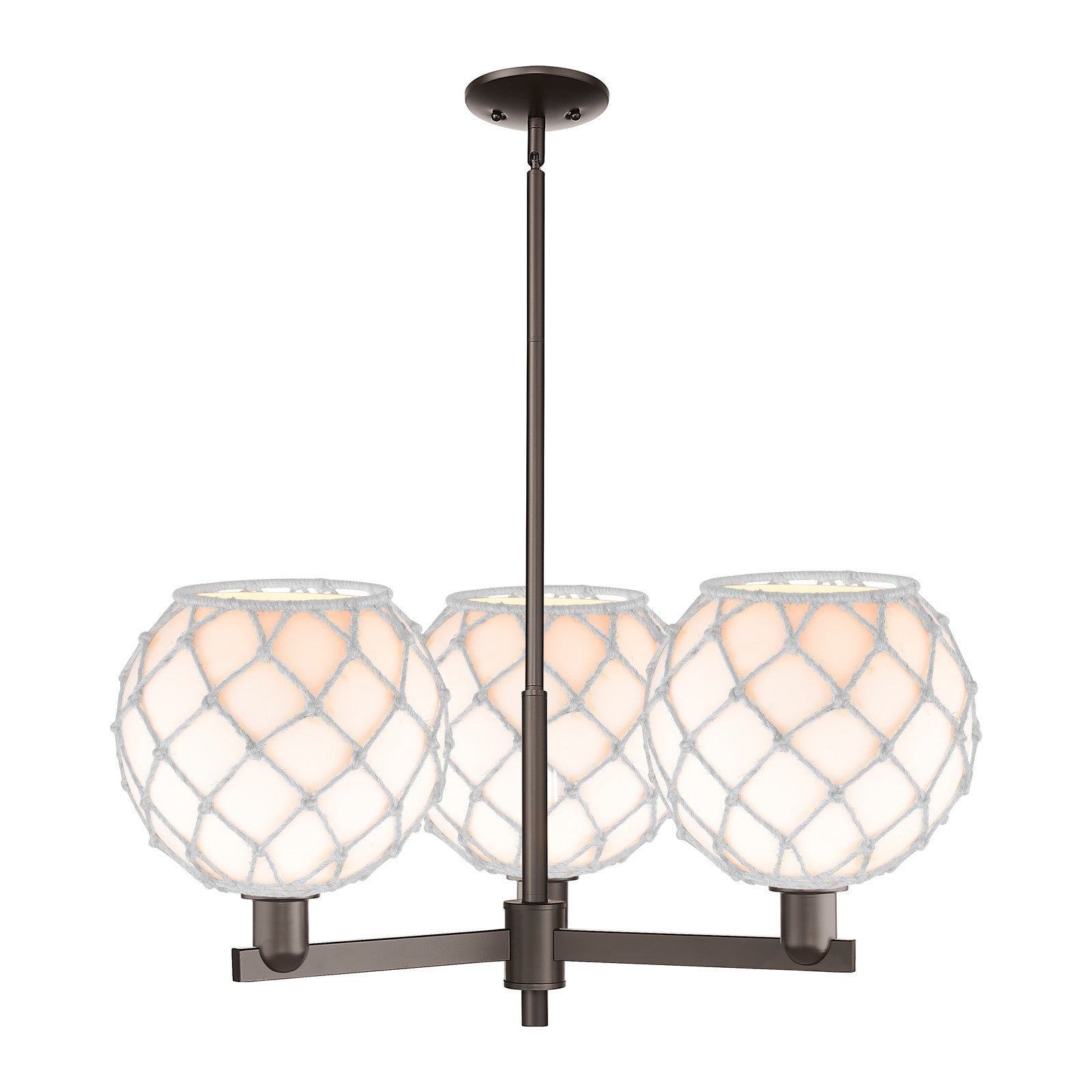 Innovations Farmhouse Rope 32in 3-Light Pendant | Industrial Oil Rubbed Bronze Steel and White Glass with Rope | Kitchen | Model 716-3CR-OB-G121-10RW