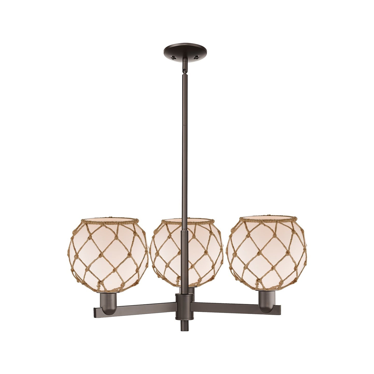Innovations Farmhouse Rope 30in 3-Light Pendant | Industrial Oil Rubbed Bronze Steel and White Frosted Glass with Brown Rope | Model 716-3CR-OB-G121-8RB
