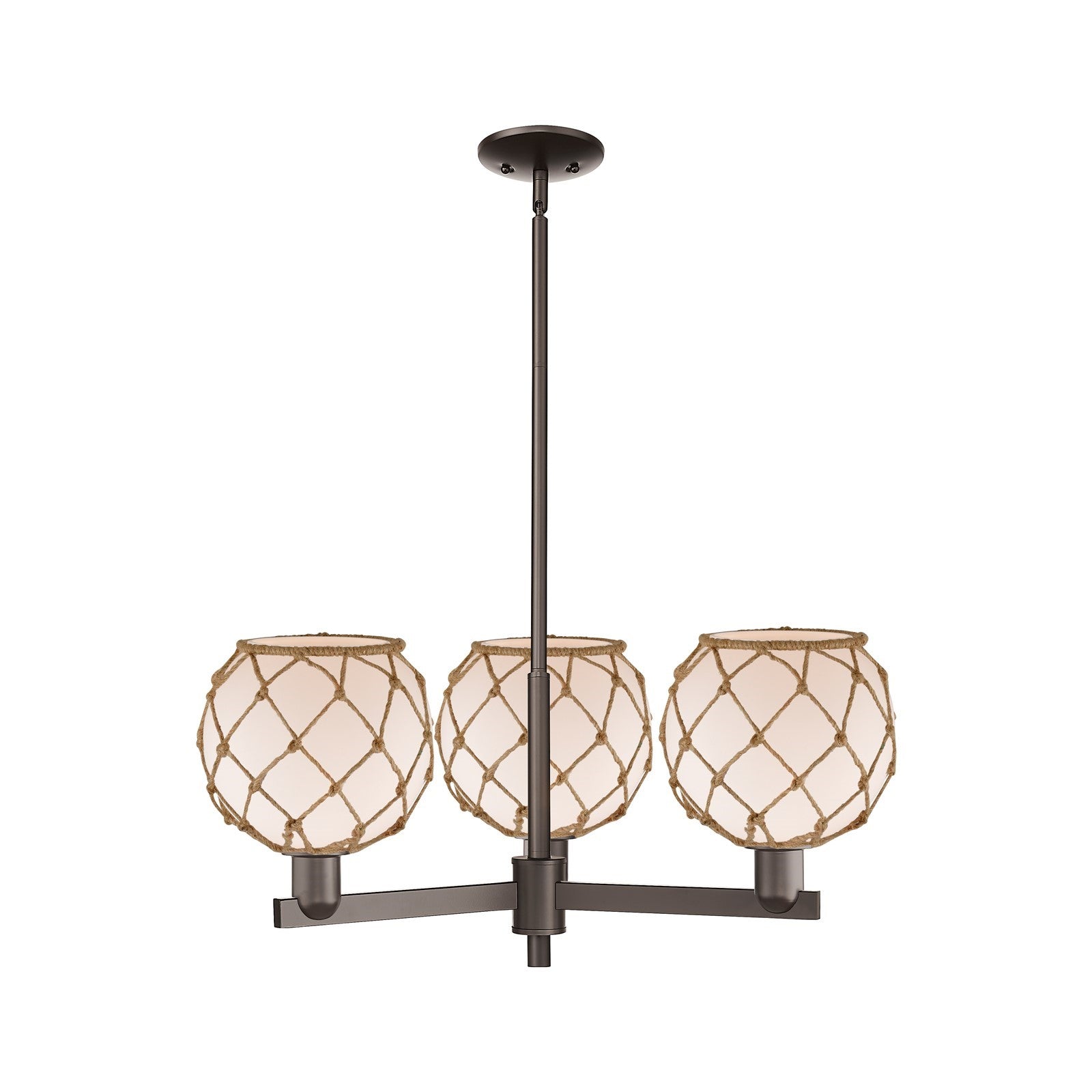 Innovations Farmhouse Rope 30in 3-Light Pendant | Industrial Oil Rubbed Bronze Steel and White Frosted Glass with Brown Rope | Model 716-3CR-OB-G121-8RB
