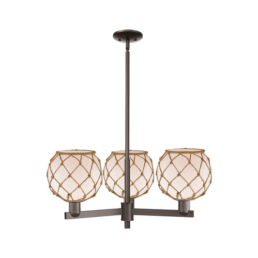 Innovations Farmhouse Rope 30in 3-Light Pendant | Industrial Oil Rubbed Bronze Steel and White Frosted Glass with Brown Rope | Model 716-3CR-OB-G121-8RB