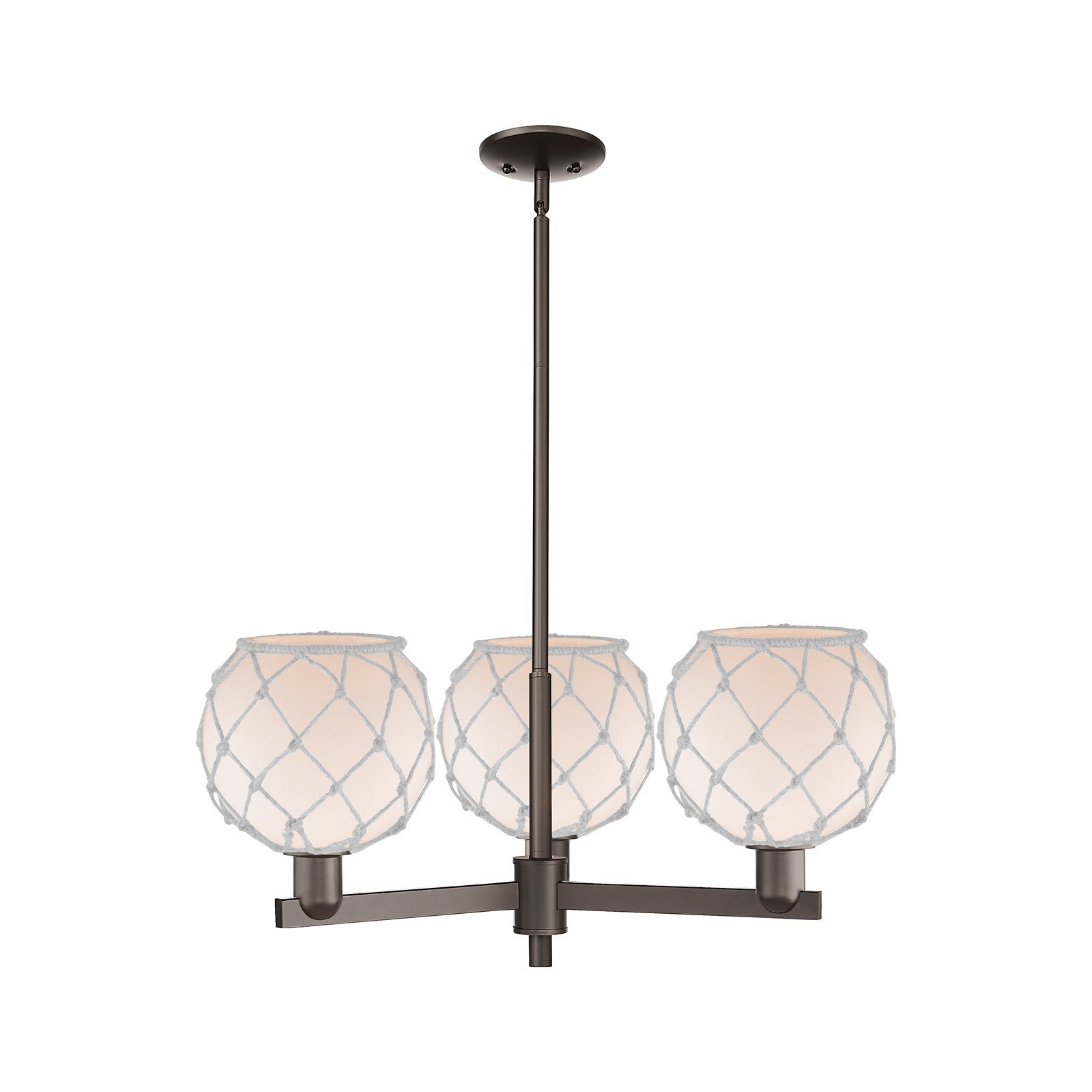 Innovations Farmhouse Rope 30in 3-Light Pendant | Industrial Oil Rubbed Bronze Steel and White Frosted Glass Rope | Kitchen | Model 716-3CR-OB-G121-8RW