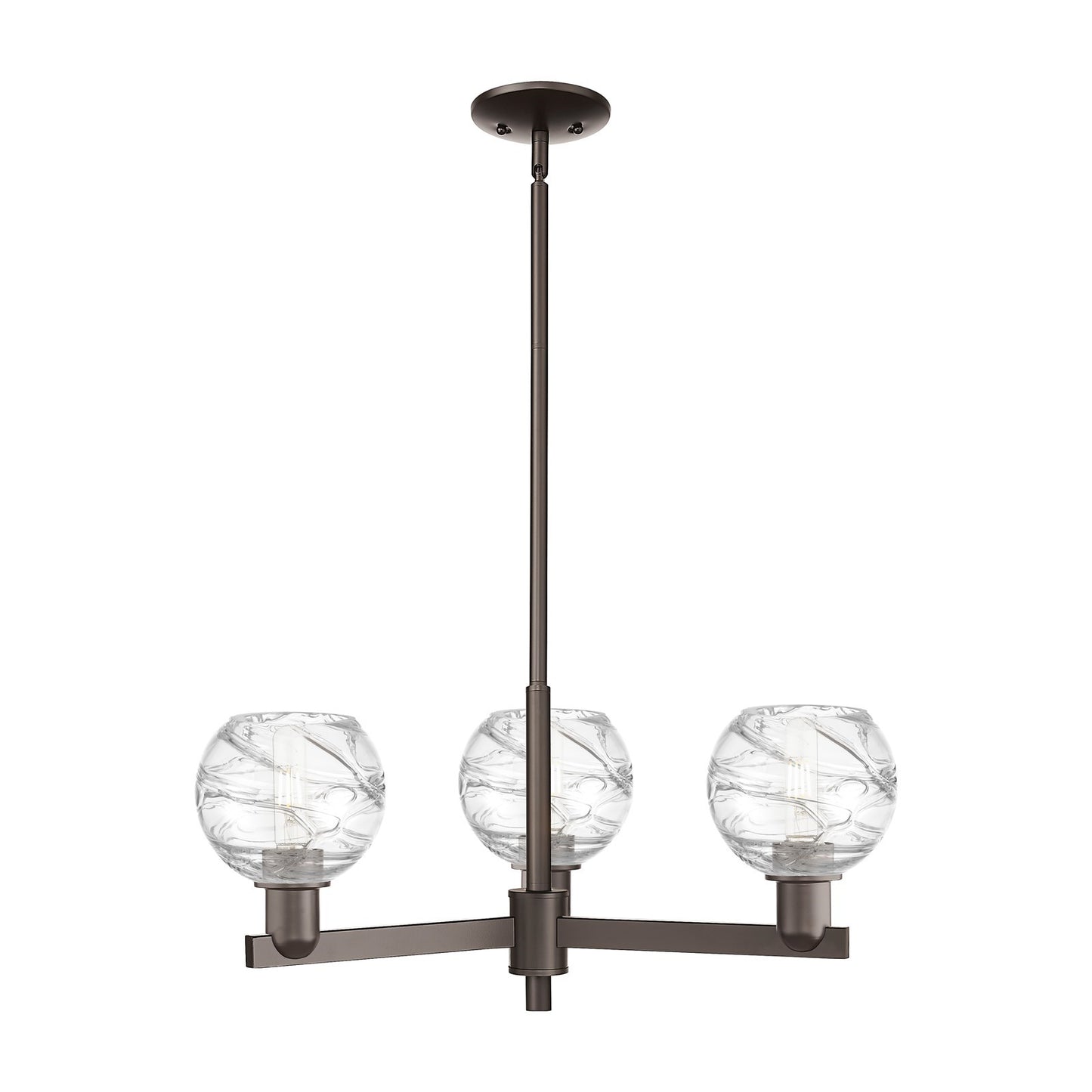 Innovations Athens Deco Swirl 18in 3-Light Pendant | Industrial Oil Rubbed Bronze Steel and Clear Deco Swirl Glass | Kitchen | Model 716-3CR-OB-G1213-6CL