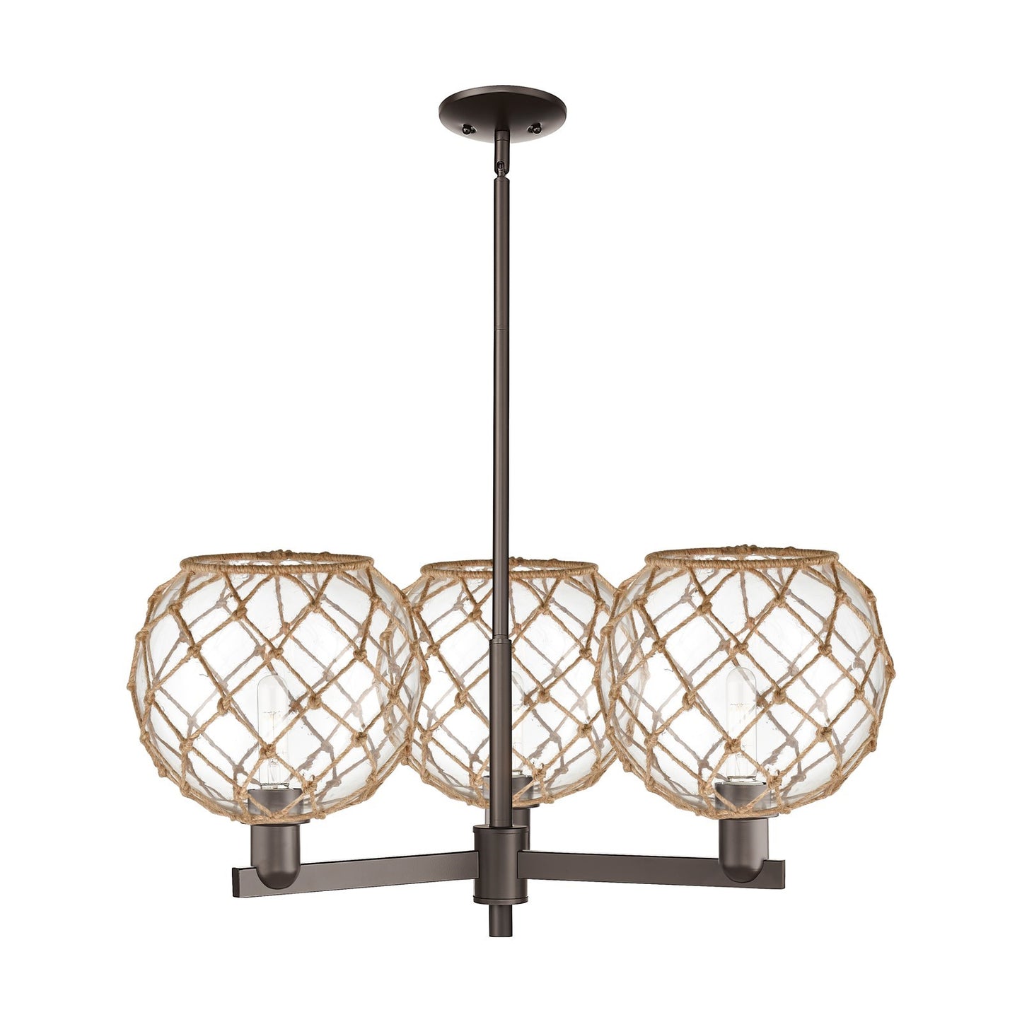 Innovations Farmhouse Rope 32in 3-Light Pendant | Industrial Oil Rubbed Bronze Steel and Clear Glass with Brown Rope | Model 716-3CR-OB-G122-10RB