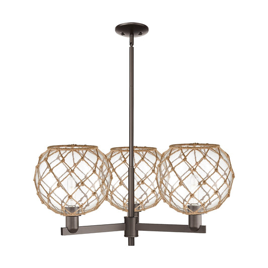 Innovations Farmhouse Rope 32in 3-Light Pendant | Industrial Oil Rubbed Bronze Steel and Clear Glass with Brown Rope | Model 716-3CR-OB-G122-10RB