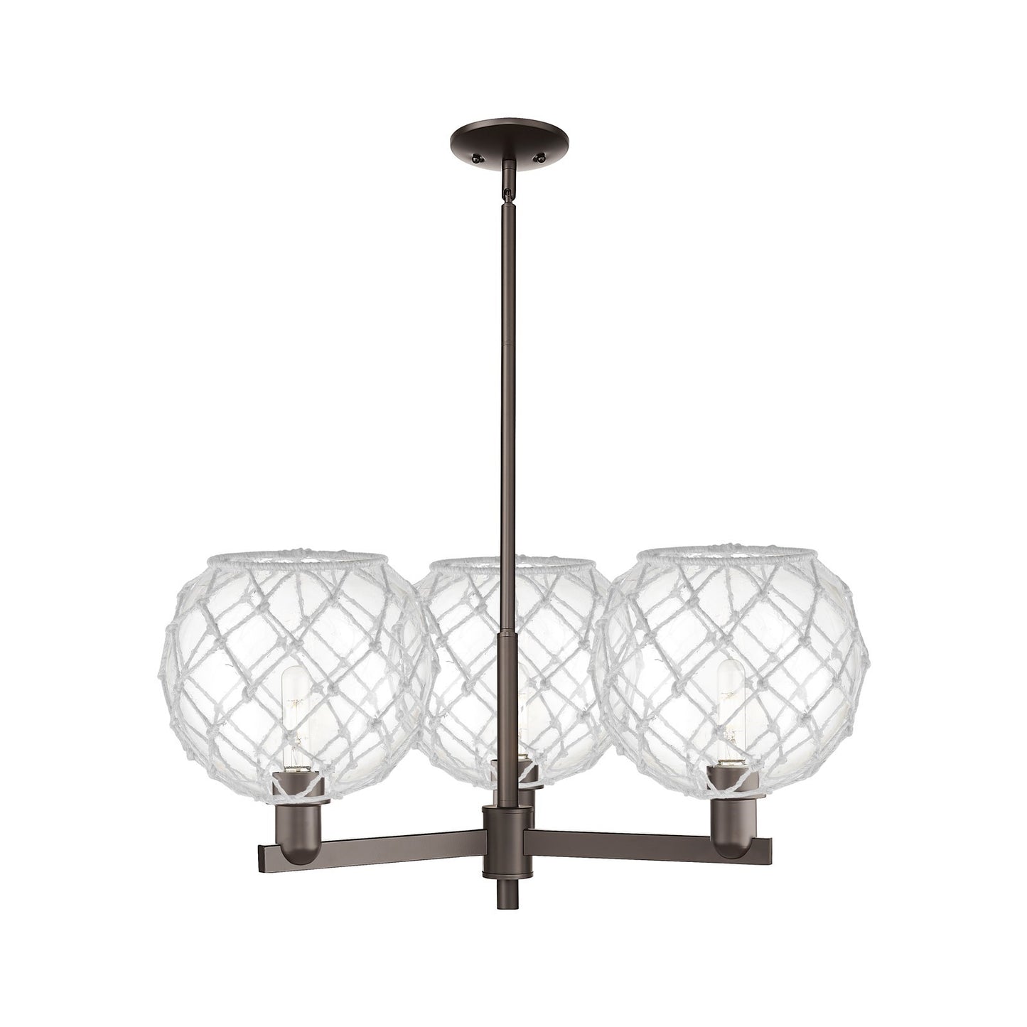 Innovations Farmhouse Rope 32in 3-Light Pendant | Industrial Oil Rubbed Bronze Steel and Clear Glass with White Rope | Model 716-3CR-OB-G122-10RW