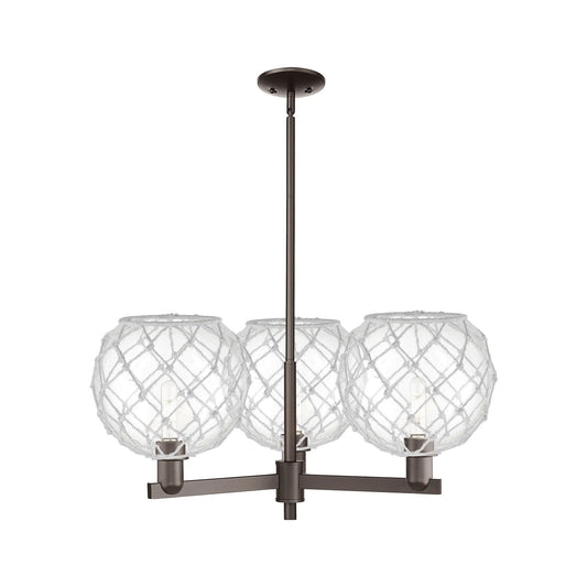 Innovations Farmhouse Rope 32in 3-Light Pendant | Industrial Oil Rubbed Bronze Steel and Clear Glass with White Rope | Model 716-3CR-OB-G122-10RW